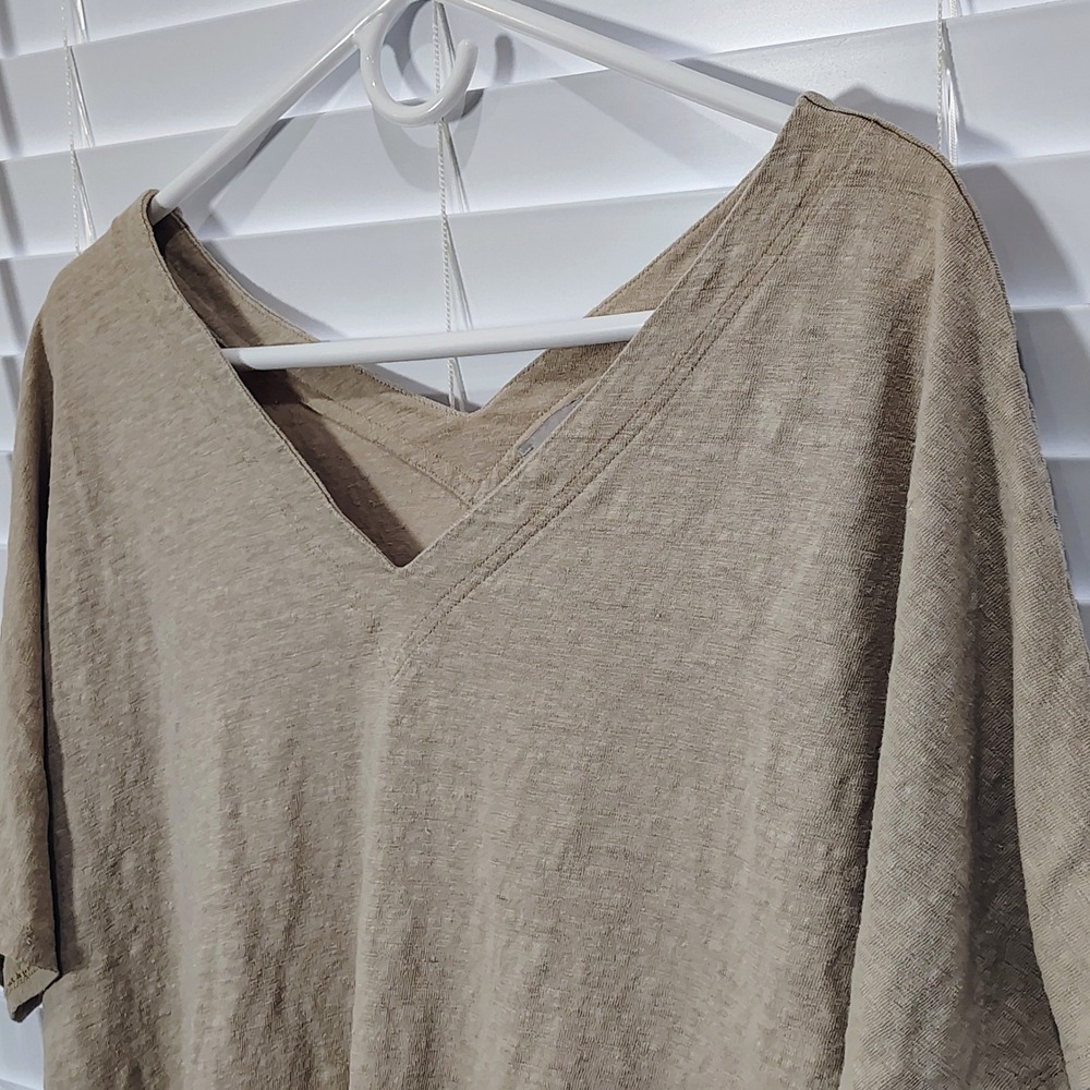 CHICO'S Linen Tee Women 4 XXL Tan V-Neck Cross Back Slub Knit Casual Top Earthy - Picture 2 of 5